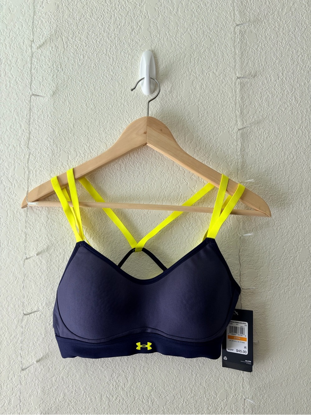 Under Armour Navy Sports Bra with Neon Yellow Straps
